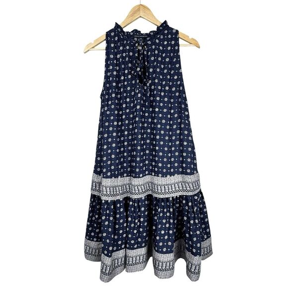 French Connection Women's Dress XS Navy Floral Trapeze Peasant Boho Cottagecore - Picture 1 of 16
